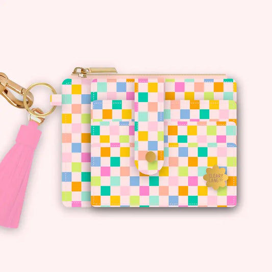 Blush Rainbow Checkers Wallet Keychain