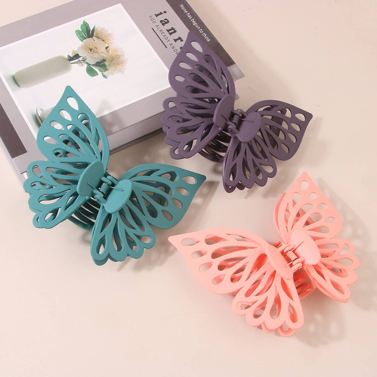 Pink Lg Hollow Butterfly Hair Claw