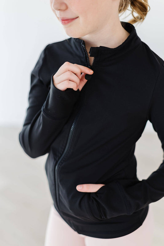 Balanced Black Full-Zip Ruffle Active Jacket: 5/6