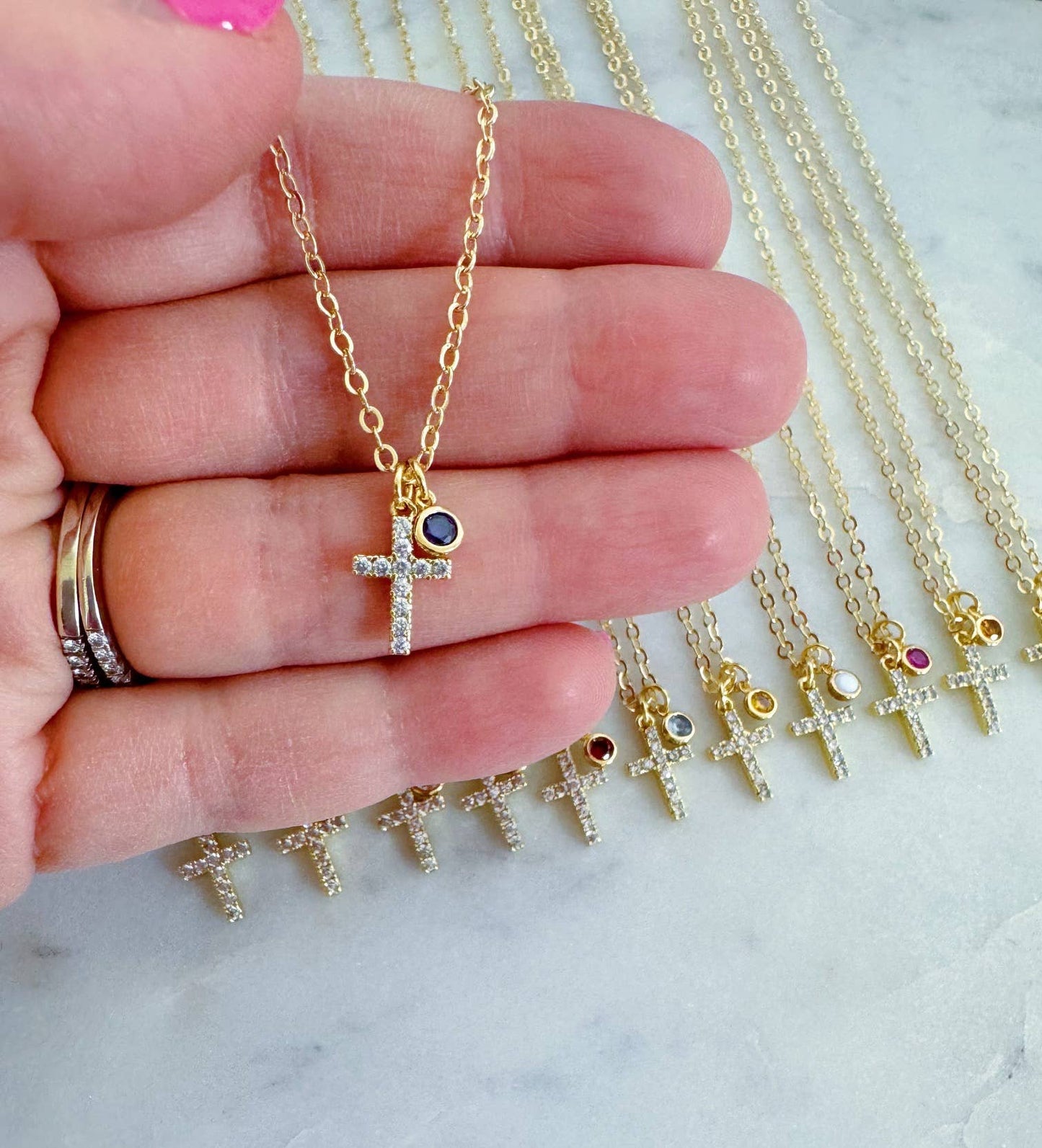 Cross Birthstone Necklace | January Garnet