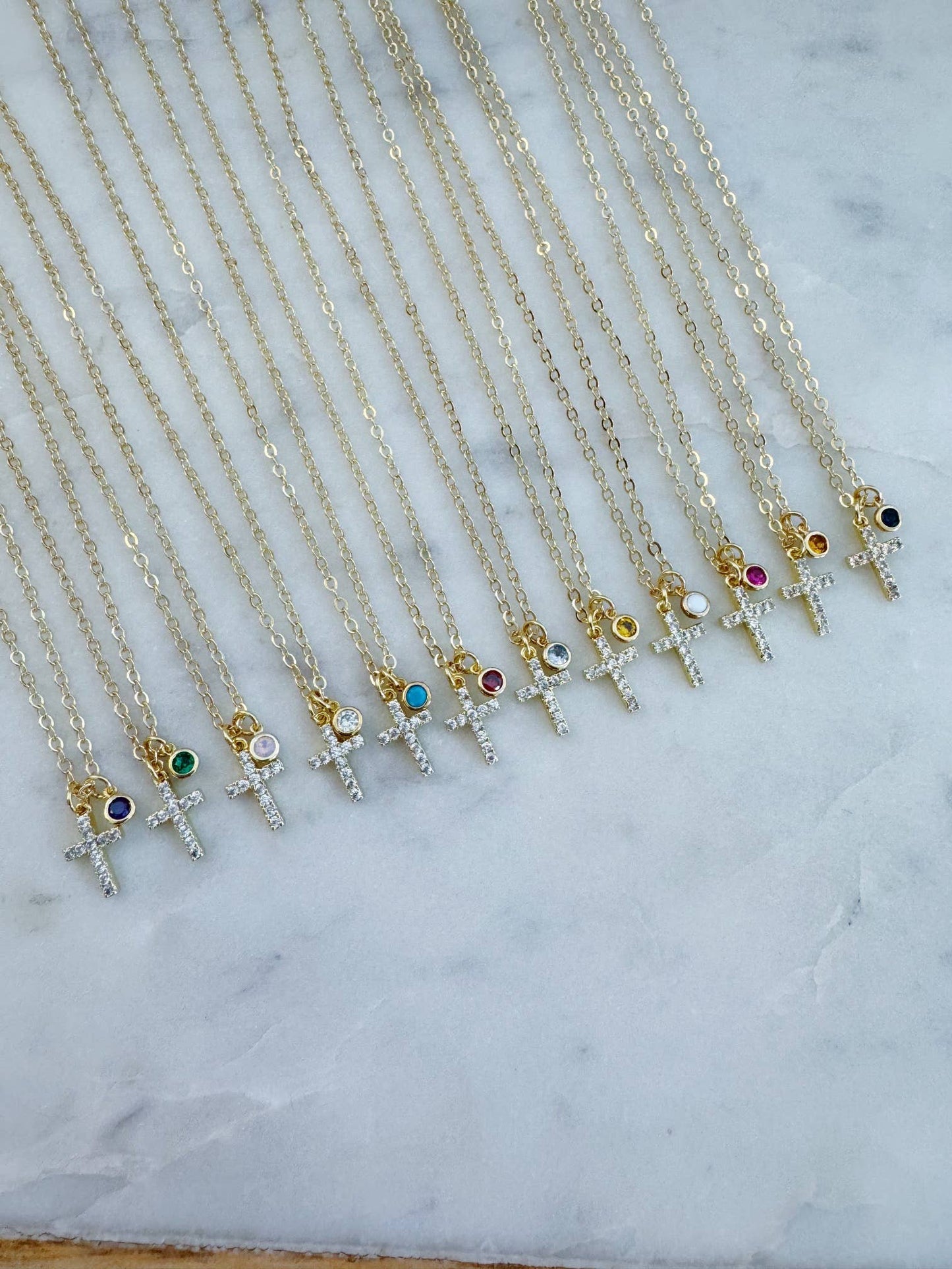 Cross Birthstone Necklace | March Aquamarine