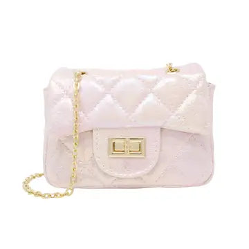 Classic Quilted Shiny Mini Bag | Pearl