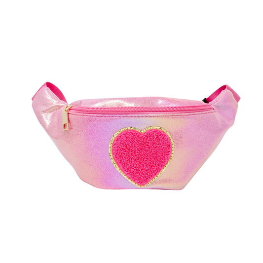 Hot Pink Shiny Heart Patch Sling Bag