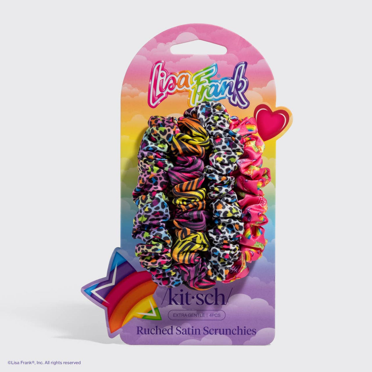 Lisa Frank x Kitsch Ruched Satin Scrunchies | Rainbow Leopard