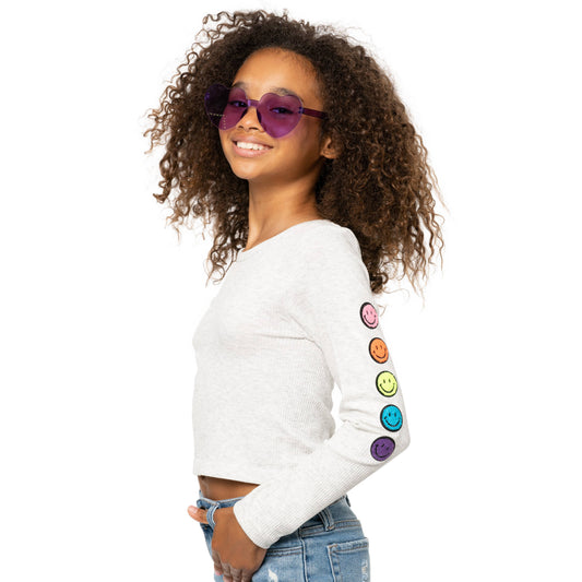Long Sleeve Ribbed Top w/Smiley Face Patches
