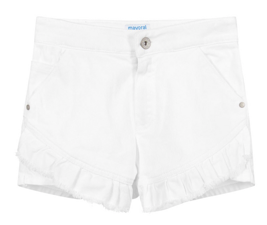 White Denim Ruffle Shorts | 6270