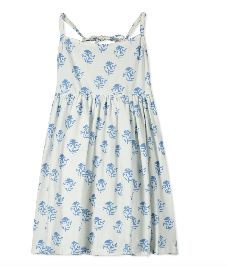 Santorini Ivory Dress with Blue Florettes