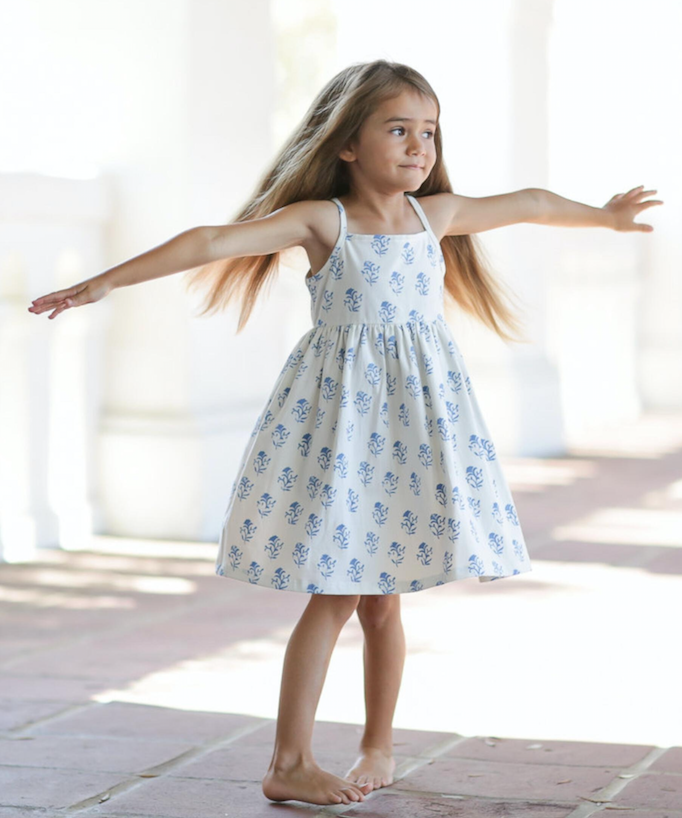 Santorini Ivory Dress with Blue Florettes