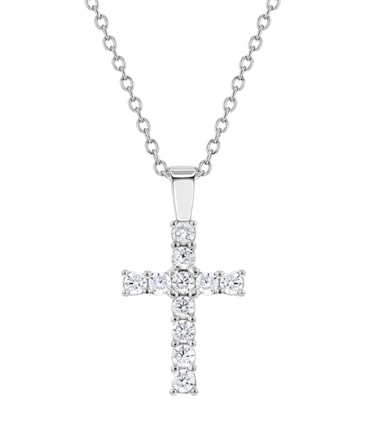 Crystal Cross Necklace | Sterling Silver