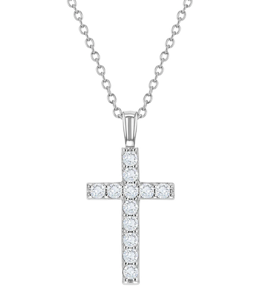 Stick Crystal Cross Necklace | Sterling Silver