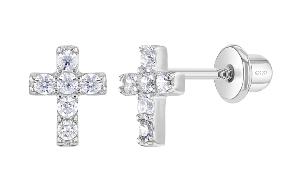 Crystal Cross Earrings | Sterling Silver