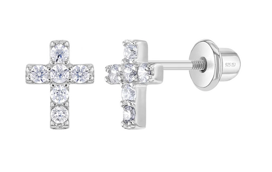 Crystal Cross Earrings | Sterling Silver