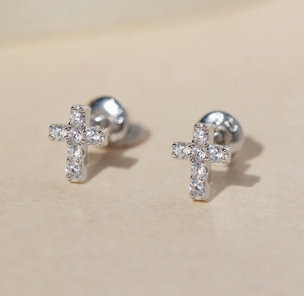 Crystal Cross Earrings | Sterling Silver