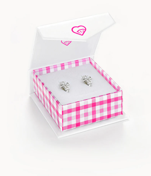 Crystal Cross Huggie Earrings | Sterling Silver