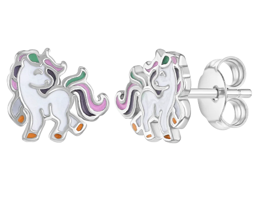 Galloping Enamel Unicorn Earrings | Sterling Silver