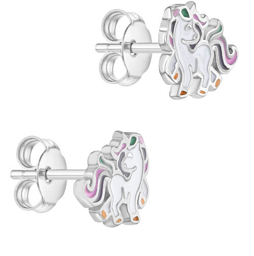 Galloping Enamel Unicorn Earrings | Sterling Silver