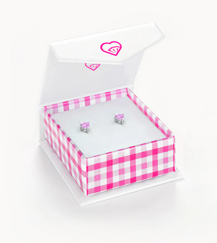 Pink Heart Solitare Earrings | Sterling Silver