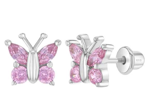 Pink Crystal Butterfly Earrings | Sterling Silver