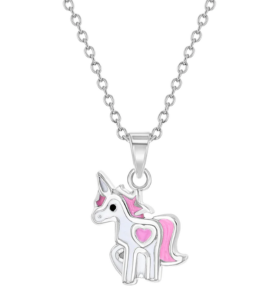 Unicorn Love Enamel Necklace | Sterling Silver