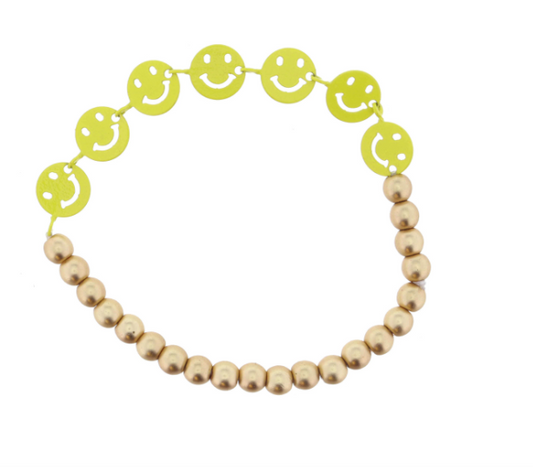 Gold Bead Bracelet | Yellow Happy Faces