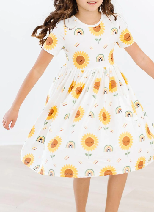 Sunflower Short Sleeve Pocket Twirl Dress