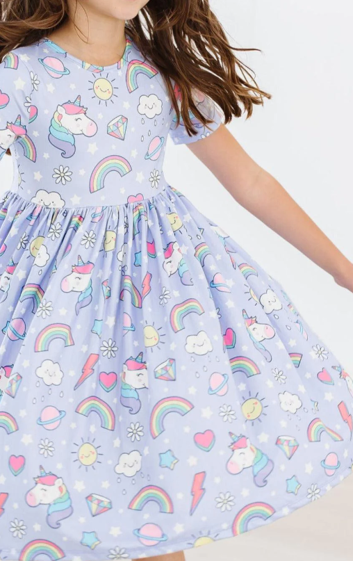 Galactic Unicorns Short Sleeve Twirl Dress