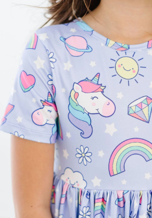 Galactic Unicorns Short Sleeve Twirl Dress