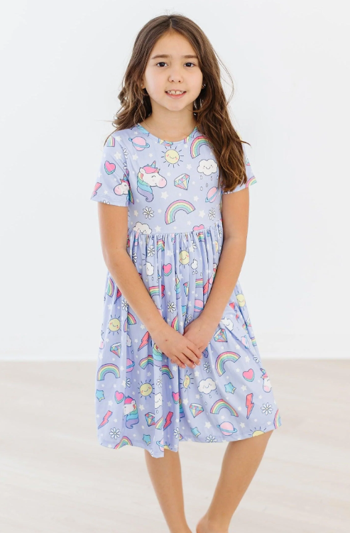 Galactic Unicorns Short Sleeve Twirl Dress