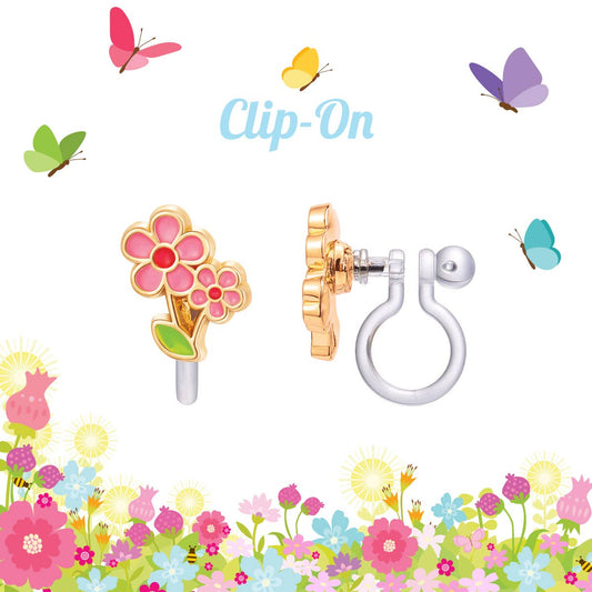 CLIP ON Little Pink Flower Earrings