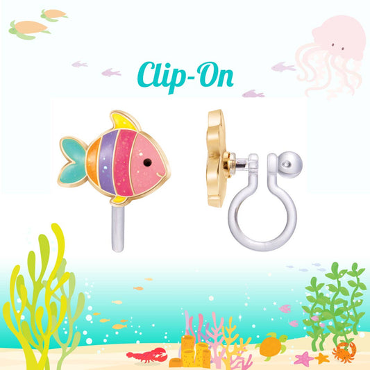 CLIP ON Glitter Rainbow Fish Earrings